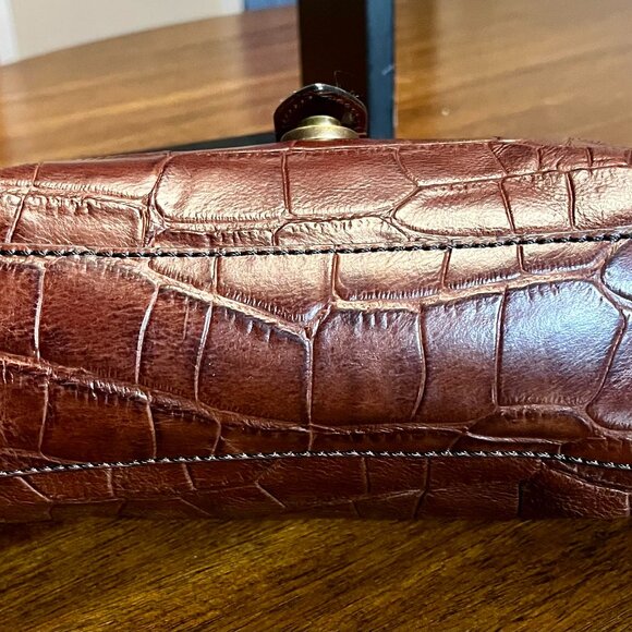 Vintage Fossil VRV Brown Leather Croc Embossed Handbag Crossbody Purse - Picture 7 of 10